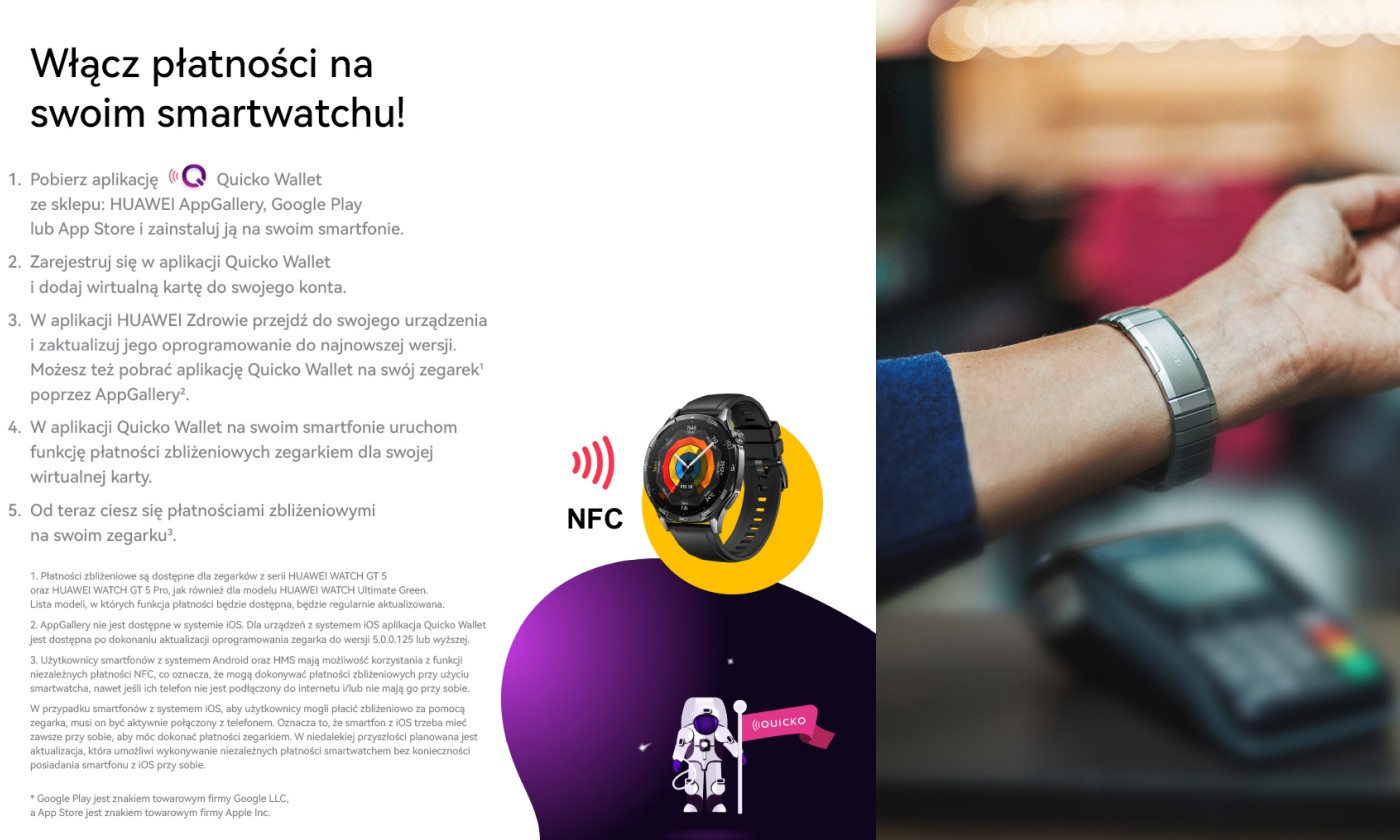 Huawei wprowadza niezależne płatności NFC do swoich zegarków