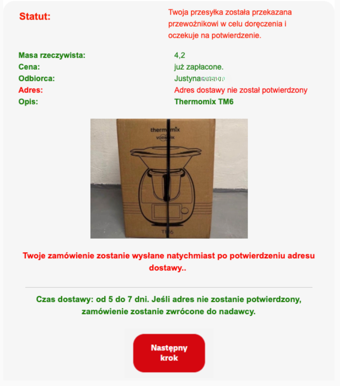 Thermomix TM6 nie doszedł. Tak kantują Polaków
