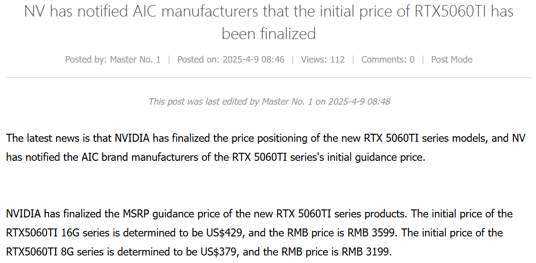 NVIDIA GeForce RTX 5060 Ti z cenami. Będzie taniej