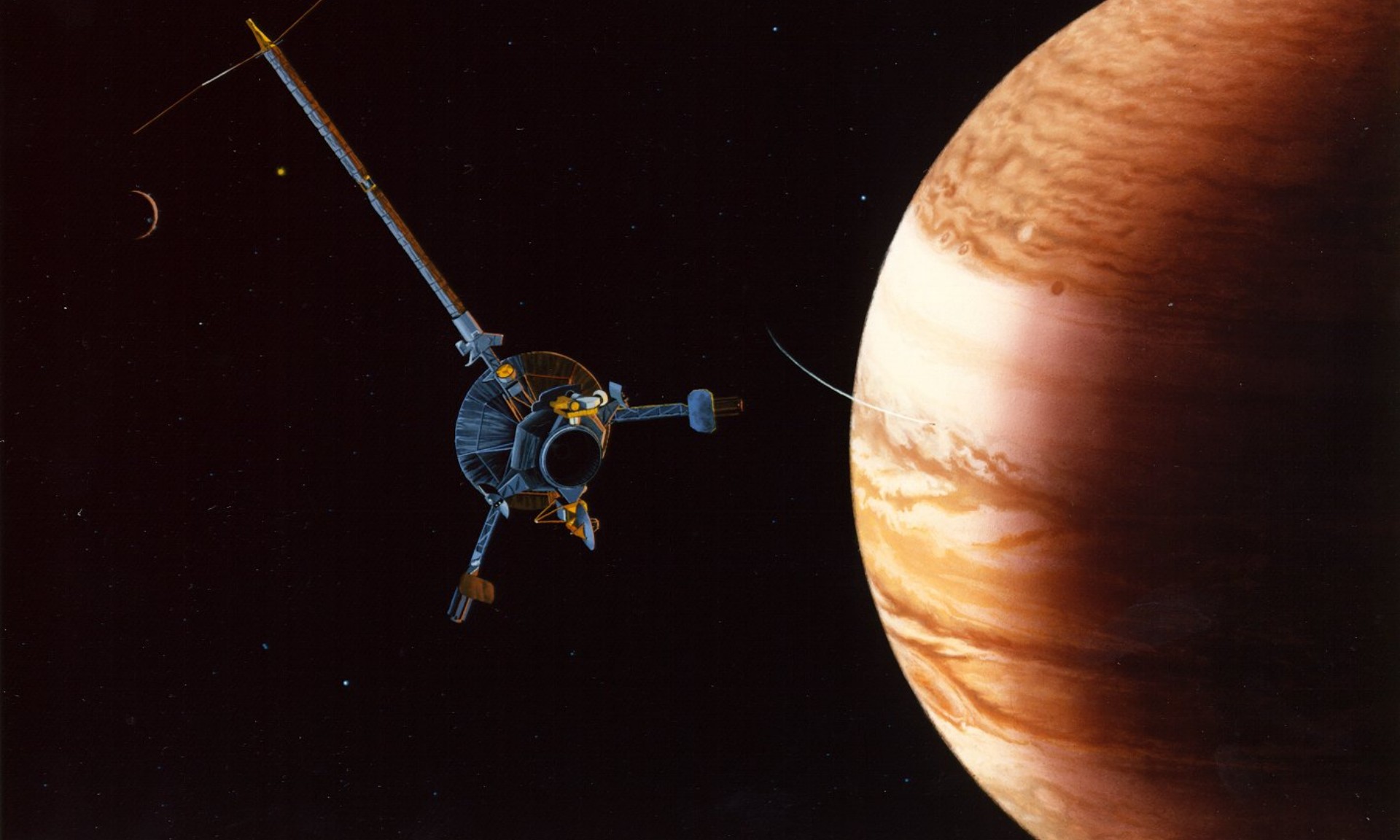 Sonda Voyager 1 w okolicach Jowisza, wizja artystyczna
