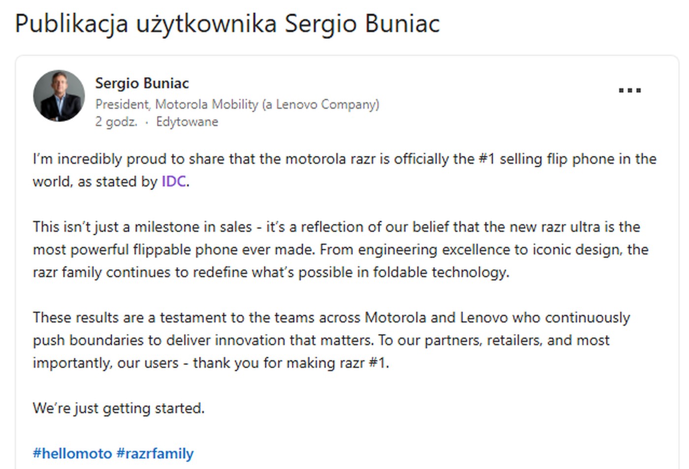 Samsung przegrał z Motorolą? RAZR to podobno numer 1 wśród składaków