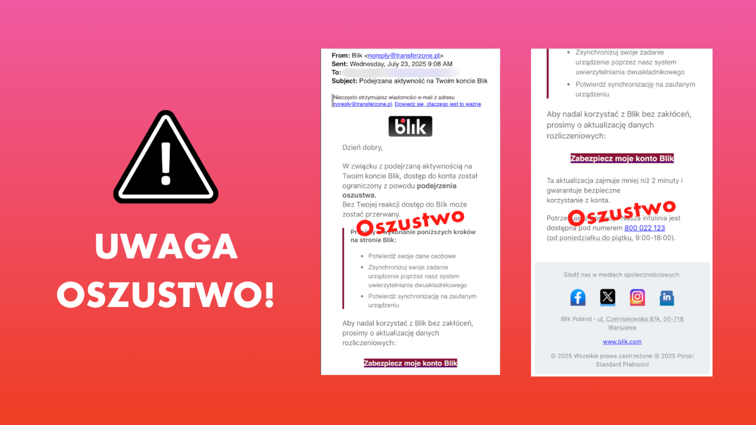 Kolejne pilne ostrzeżenie: ta wiadomość nie pochodzi od BLIK-a
