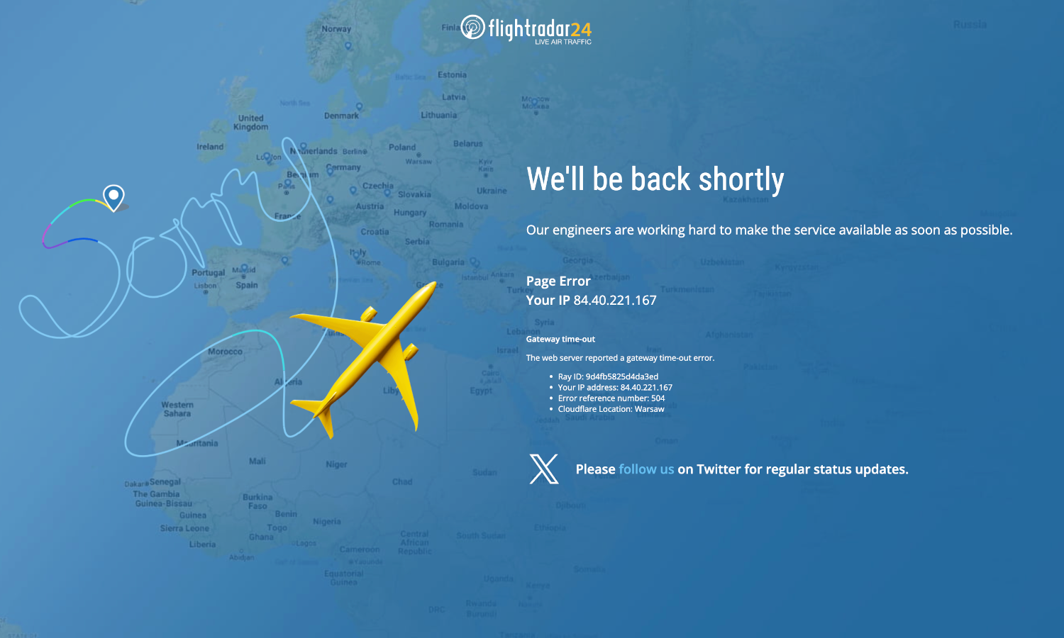 Nie widzisz lecących samolotów? Nie panikuj Flightradar24 ma trudności