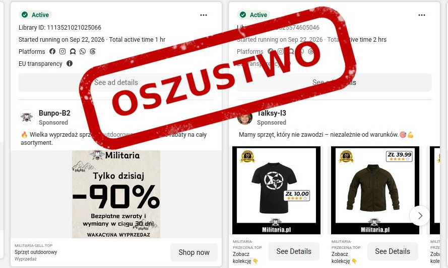 Zniżki do 90% na sprzęt i odzież taktyczną. Pilne ostrzeżenie przed nowym przekrętem