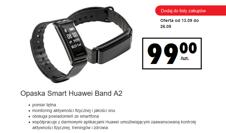 Smartband Huawei Band A2 w Biedronce za 99 zł - Xiaomi Mi Band 3 już nie taki atrakcyjny