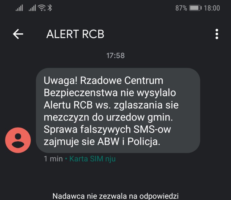 Mieszkańcy gmin położonych w pobliżu granicy z Ukrainą dostali fałszywe Alerty RCB o mobilizacji