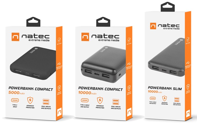 Compact 5K, Compact 10K i Slim 10K - tanie powerbanki firmy Natec ze złączem USB-C