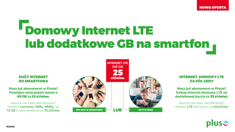 Nowa oferta w Plusie: domowy Internet LTE lub dodatkowe gigabajty na smartfonie