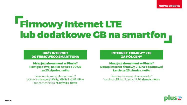 Nowa oferta w Plusie: domowy Internet LTE lub dodatkowe gigabajty na smartfonie