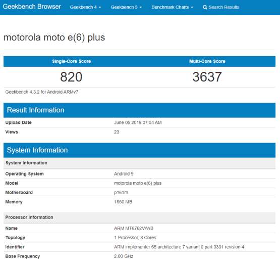 Motorola Moto E6 Plus z chipsetem Helio P22 pojawia się w Geekbench