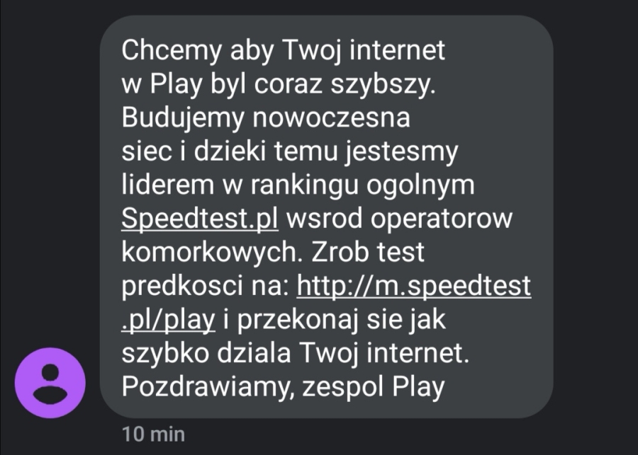 Play chwali sie wynikami Speedtestu w SMS-ach do klientów