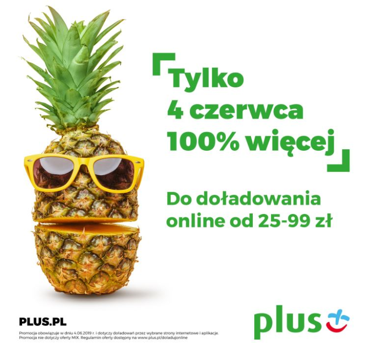 100% więcej do doładowań online w Plusie na kartę