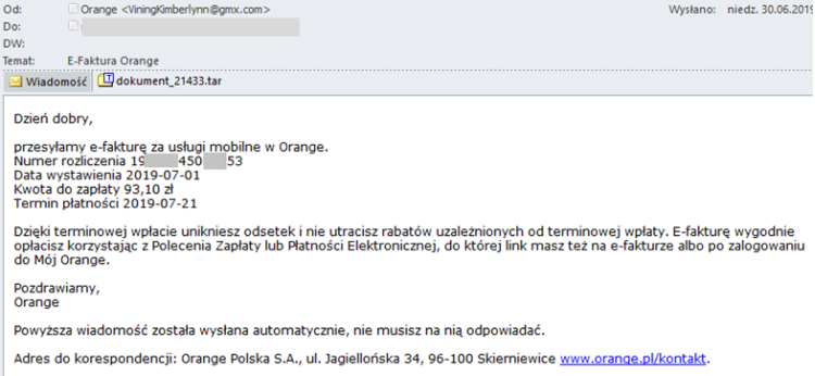 CERT Orange Polska ostrzega przed fałszywymi fakturami