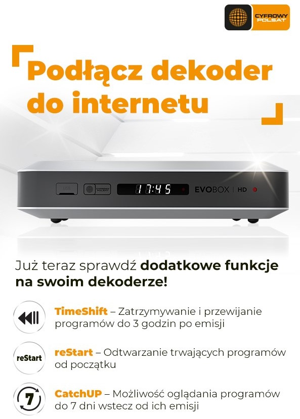 Dekoder telewizji satelitarnej Cyfrowego Polsatu z nowymi funkcjami: TimeShift, reStart i CatchUP