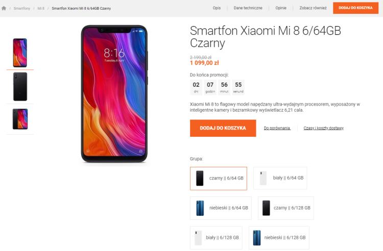 Xiaomi Mi 8 6/64 GB można kupić w promocji za 1099 zł