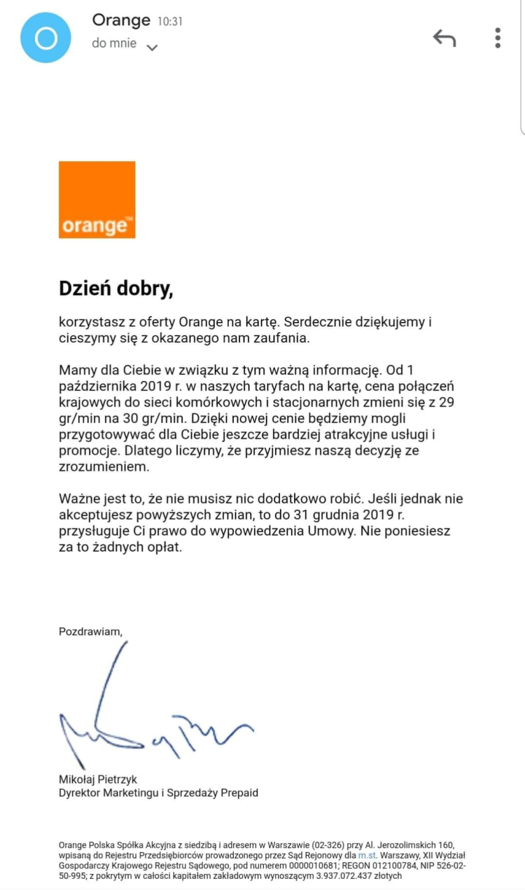 Orange podnosi ceny połączeń telefonicznych w taryfach na kartę