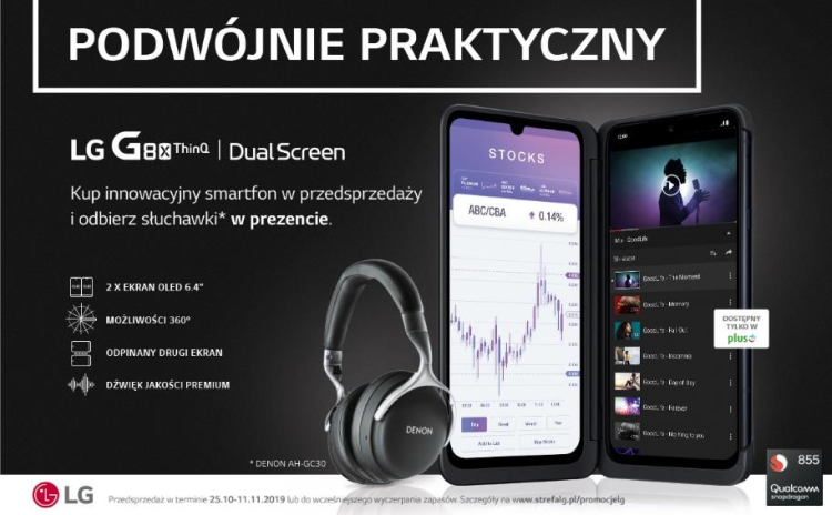 LG G8X ThinQ z dodatkowym ekranem LG Dual Screen oraz słuchawkami Denon w przedsprzedaży w sieci Plus