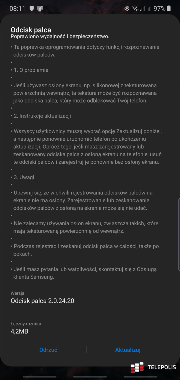 Samsung naprawił problem z czytnikiem linii papilarnych w Galaxy S10 i Galaxy Note10. Aktualizacja jest dostępna do pobrania