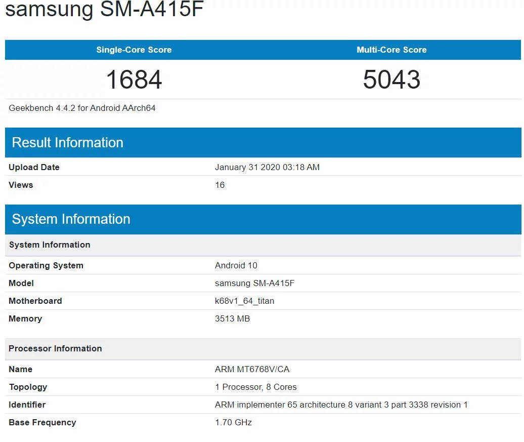 Samsung Galaxy A41 na horyzoncie, pojawił się w Geekbench