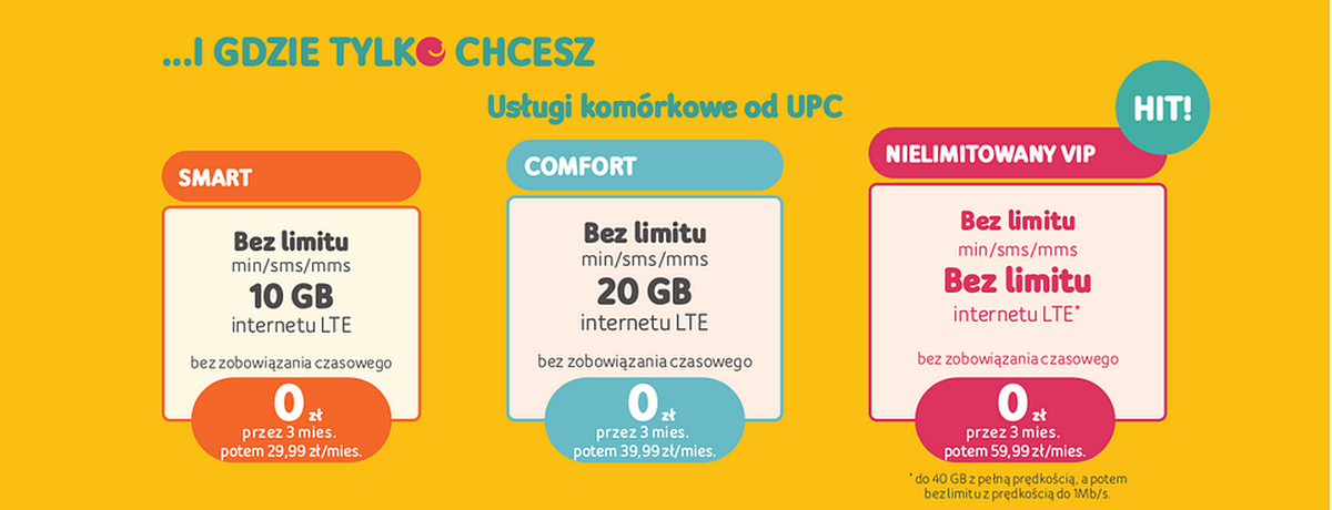 UPC: 5 pakietów z Internetem GigaConnect i usługi komórkowe na 3 miesiące za darmo