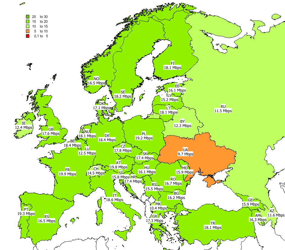 Internet mobilny w Europie według RFBenchmark - w 2019 roku najszybciej było we Francji