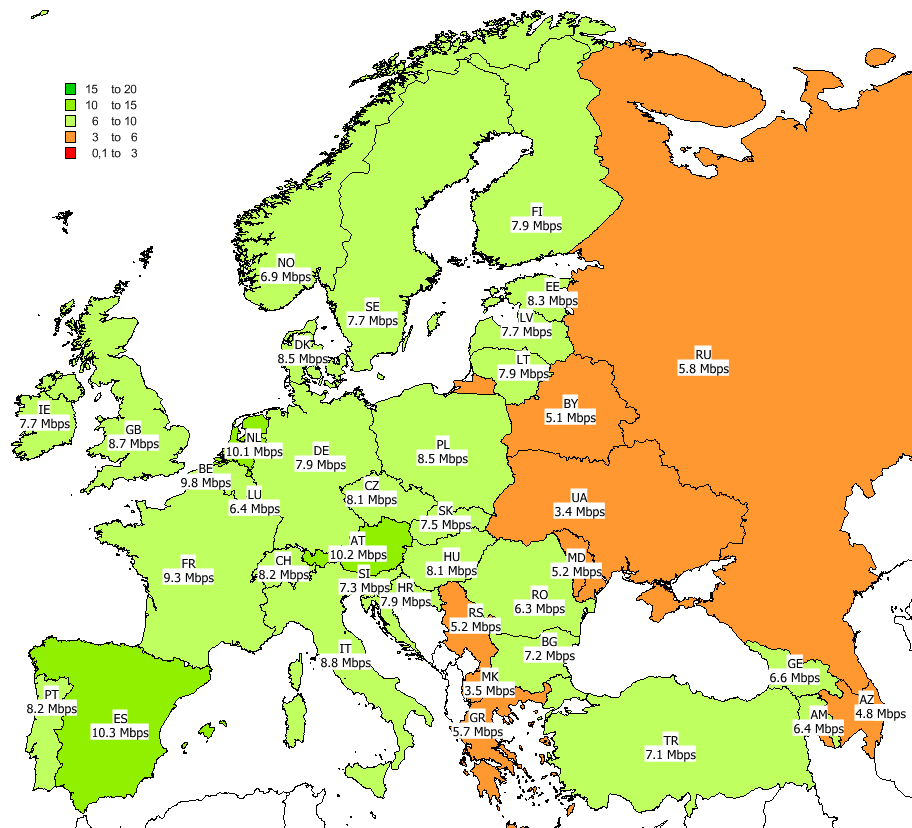 Internet mobilny w Europie według RFBenchmark - w 2019 roku najszybciej było we Francji