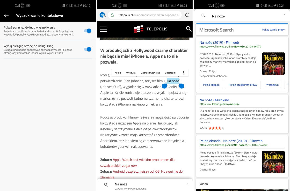 Microsoft Edge dla Androida blokuje śledzenie i szuka kontekstowo