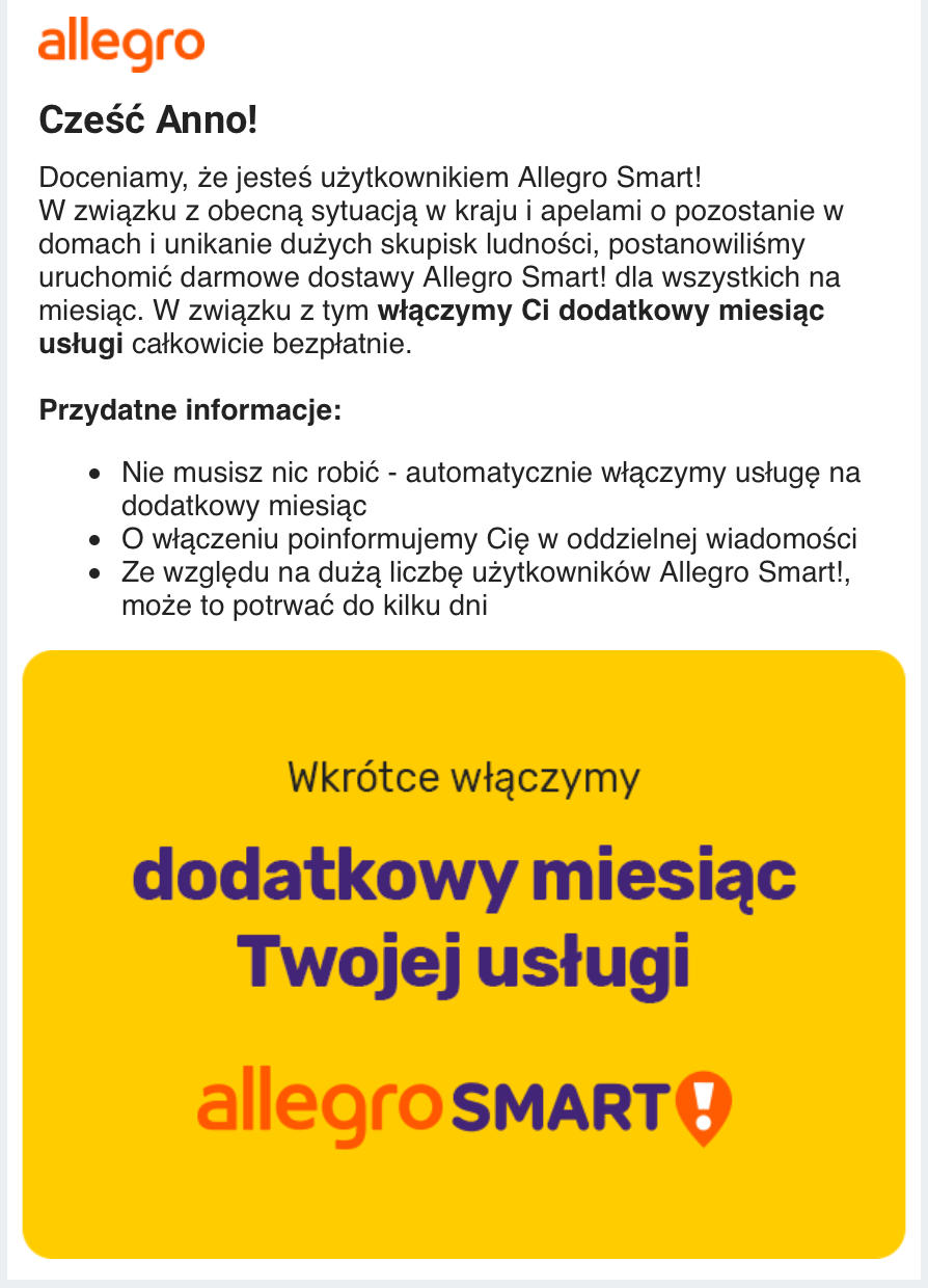 Allegro: darmowe dostawy w Allegro Smart! dla wszystkich