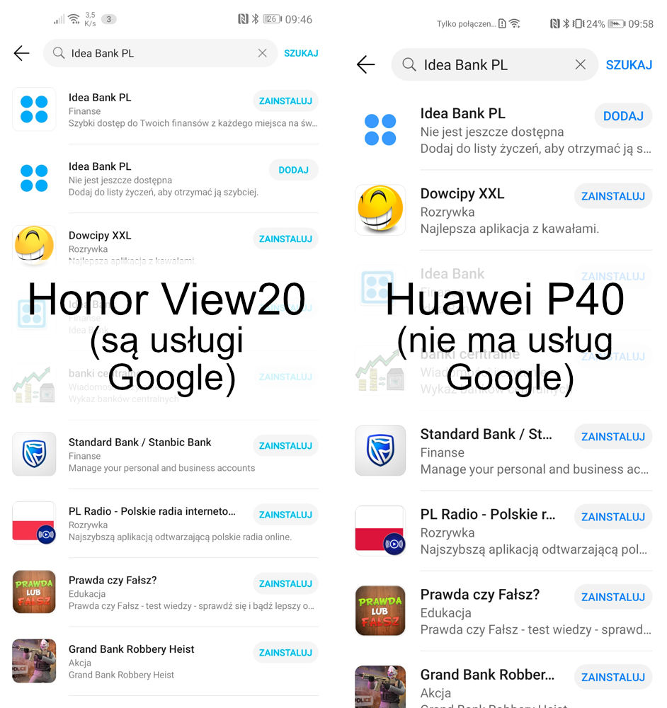 Aplikacja Idea Banku już jest w Huawei AppGallery, ale jeszcze bez HMS