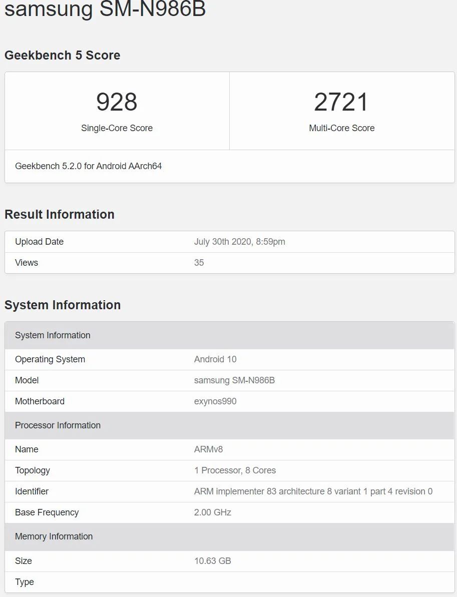 Galaxy Note 20 Ultra z procesorem Exynos 990 - znamy wyniki benchmarka