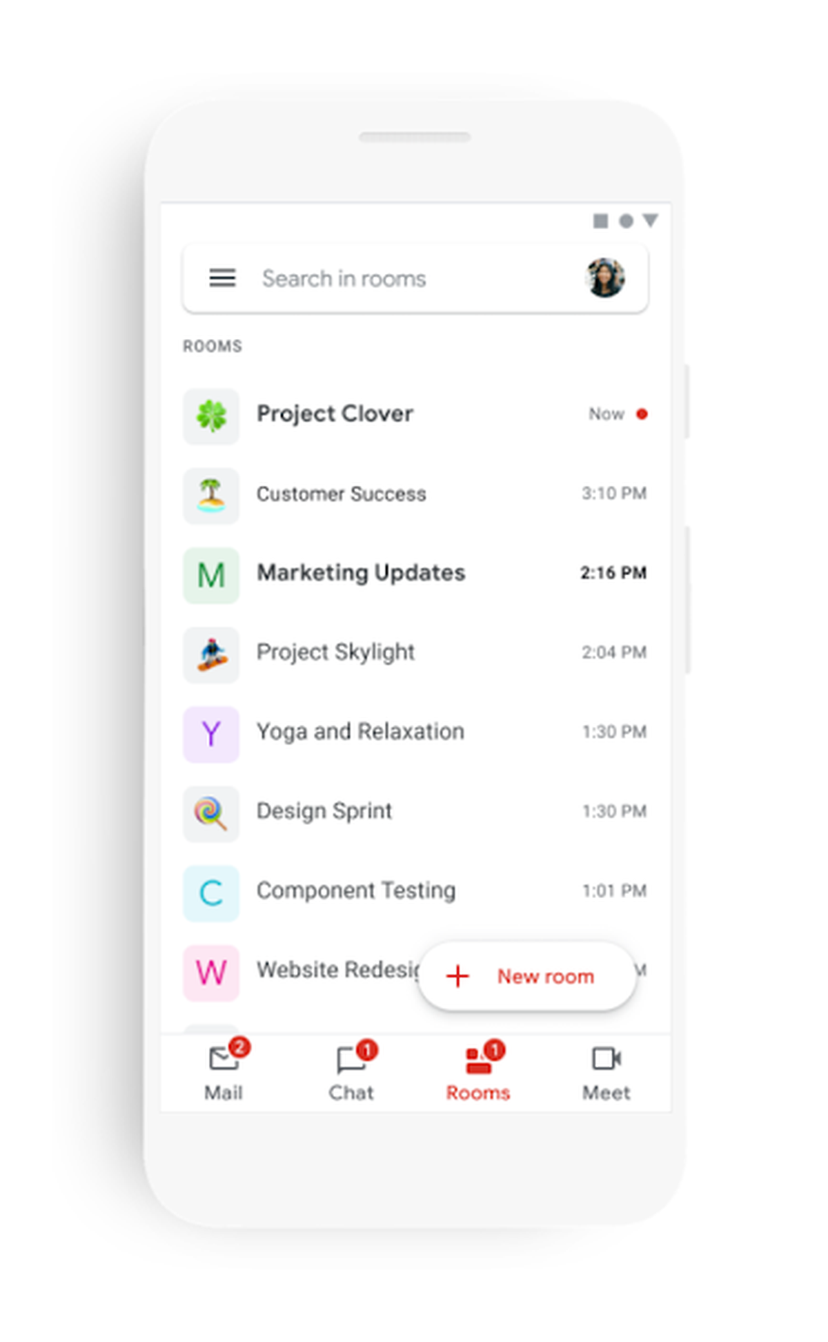 Gmail otrzymuje zakładki dla poczty, czatu, Rooms oraz Meet