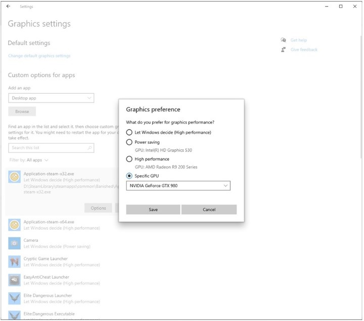 Windows 10 otrzymuje możliwość przypisania karty graficznej do konkretnej aplikacji