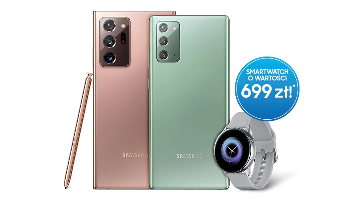 Kupując smartfon z serii Samsung Galaxy Note20 możesz otrzymać w prezencie zegarek Galaxy Watch Active