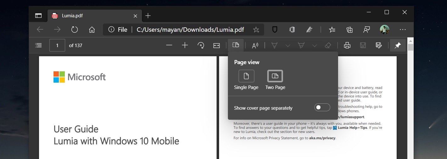 Edge z ulepszeniami obsługi plików PDF