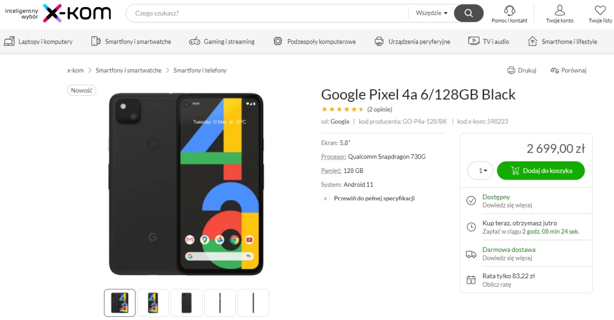 Google Pixel 4a w polskim sklepie. Jest drogo