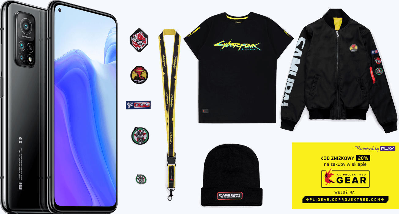 Play prezentuje specjalną ofertę z okazji premiery gry Cyberpunk 2077. Startery, kurtki i inne gadżety