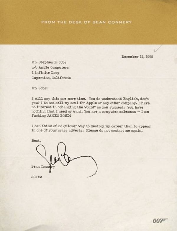 Nie żyje Sean Connery, za to odżył list to Steve'a Jobsa