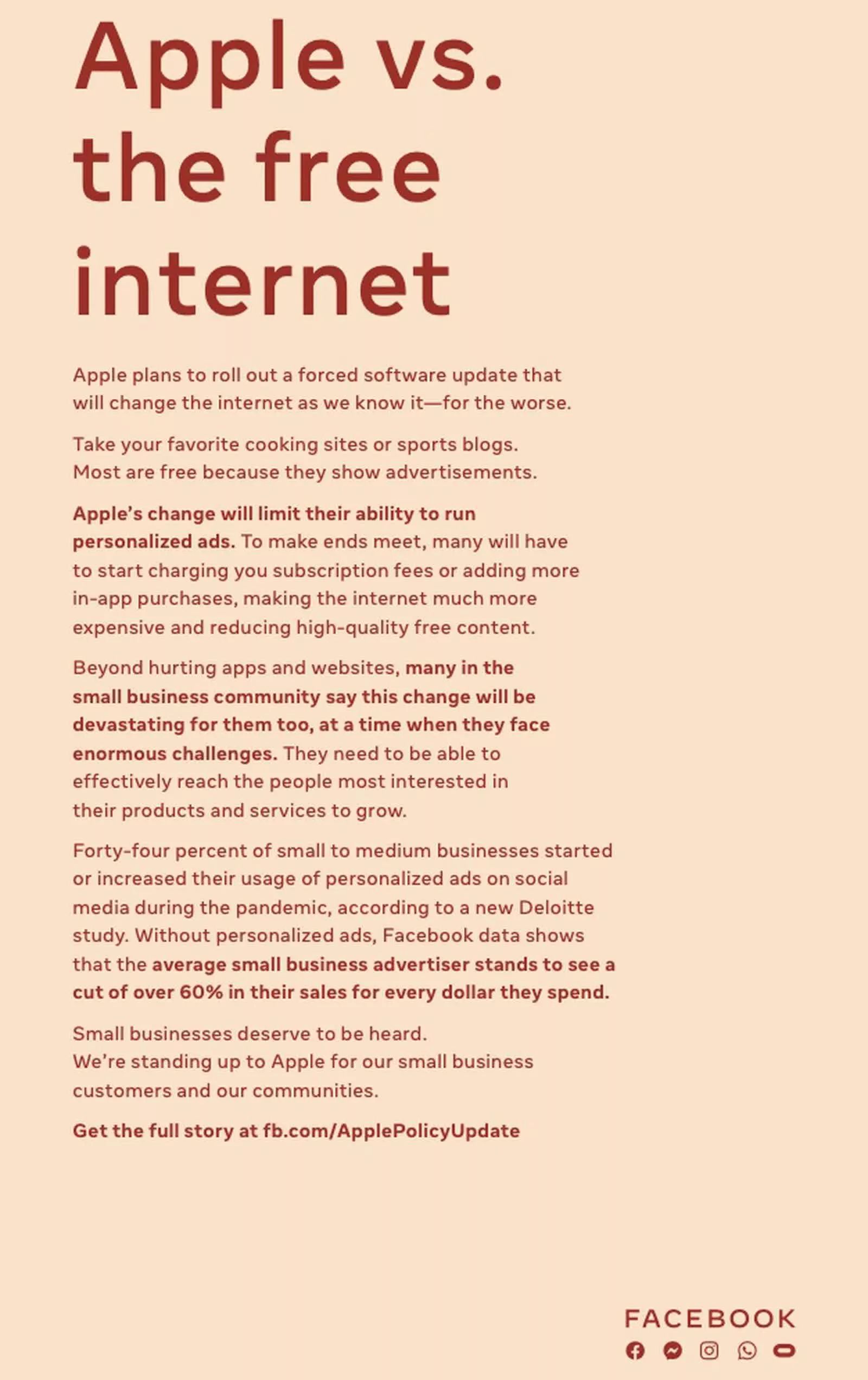 Facebook uderza w Apple całostronicową reklamą w gazecie