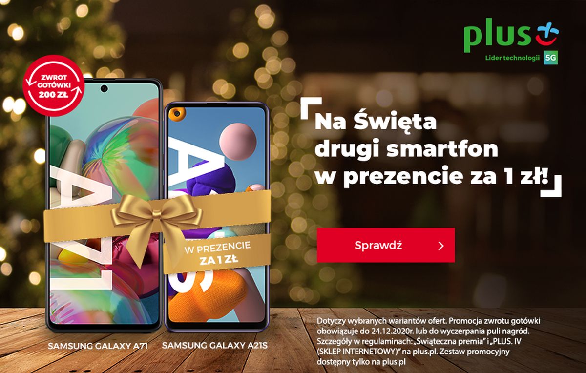 Z okazji świąt w Plusie drugi smartfon lub słuchawki w prezencie za 1 zł