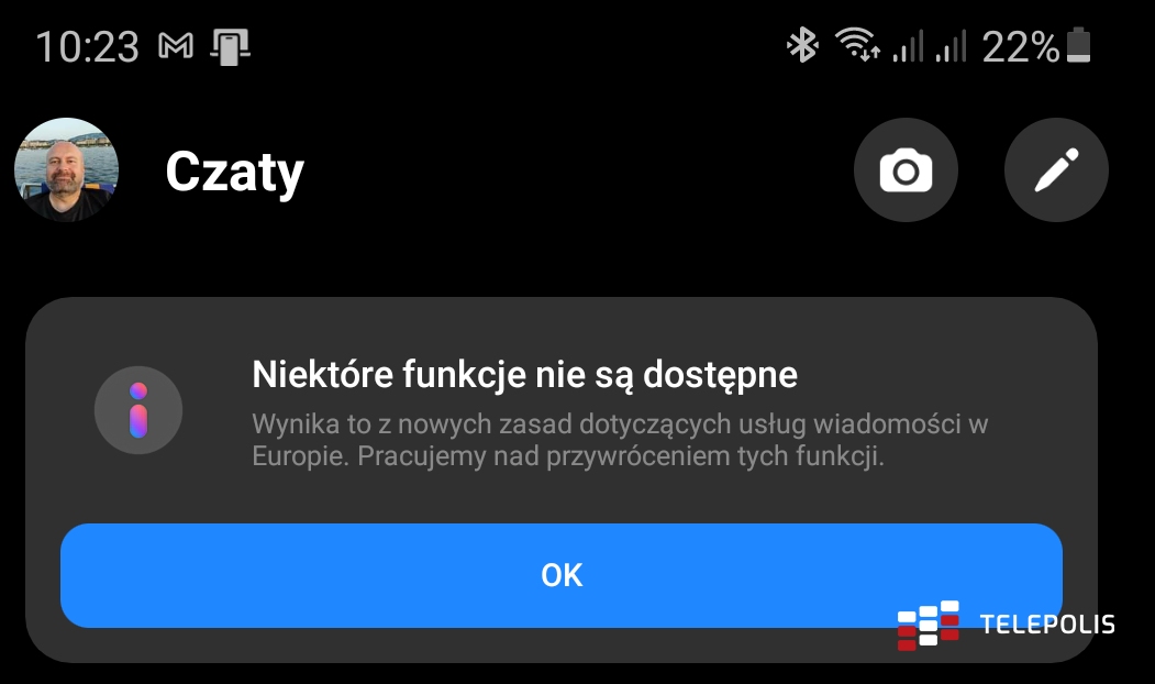 Messenger i Instagram bez niektórych opcji. Facebook je wyłącza z powodu unijnej dyrektywy