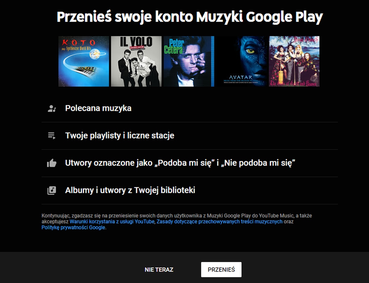 Google usunie Twoje dane z Muzyki Google Play. Możesz je przenieść do YouTube Music