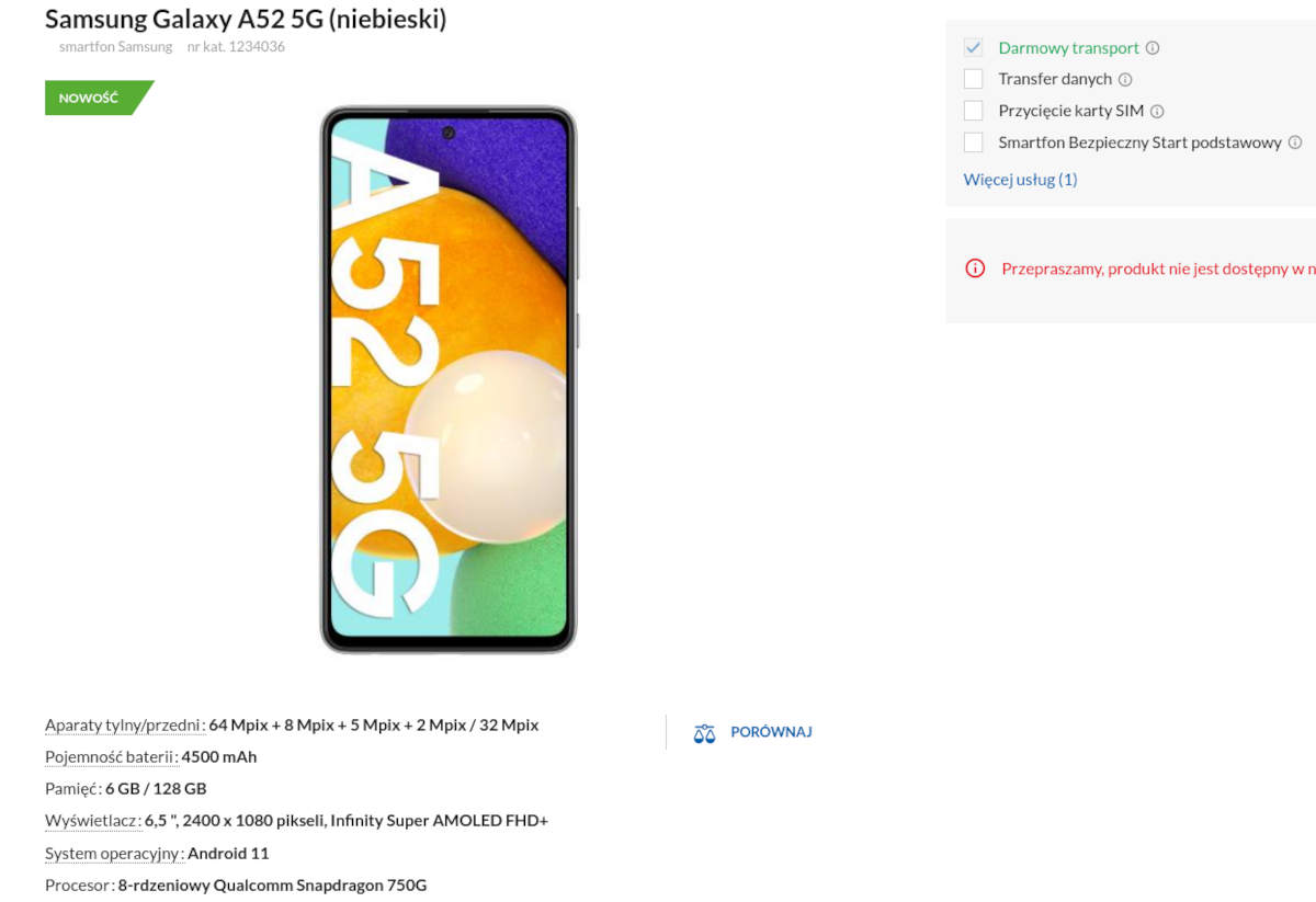 Oto polska cena Galaxy A52 5G. Przedwczesny opis w sklepie wszystko zdradził