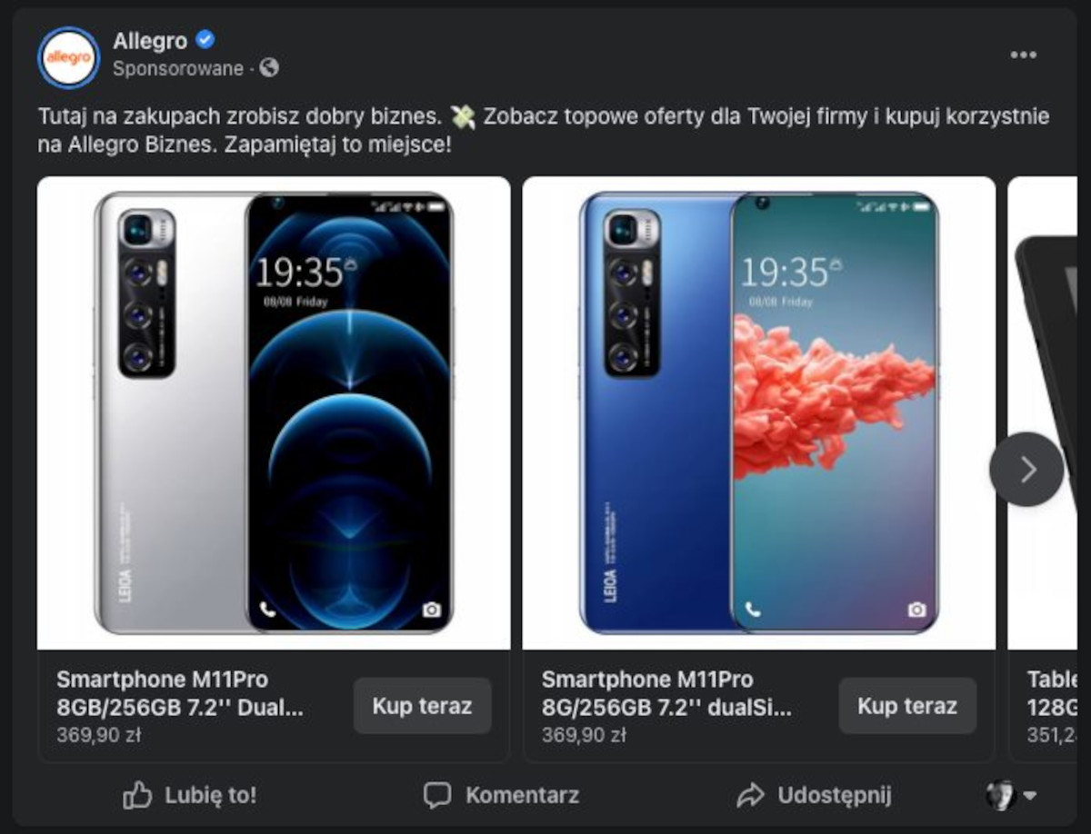 Allegro reklamuje podróbki telefonów... bo inni też tak robią