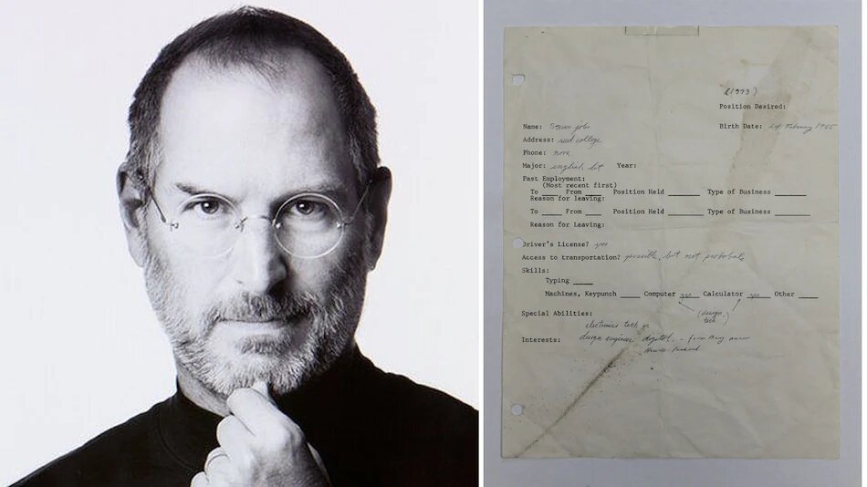 Podanie o pracę Steve'a Jobsa sprzedane za ponad 160 tys. funtów