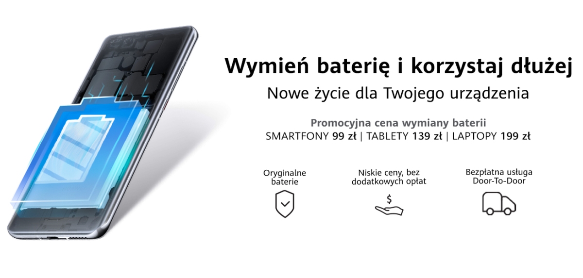 Huawei wprowadza niższe ceny wymiany baterii w smartfonie, tablecie lub laptopie