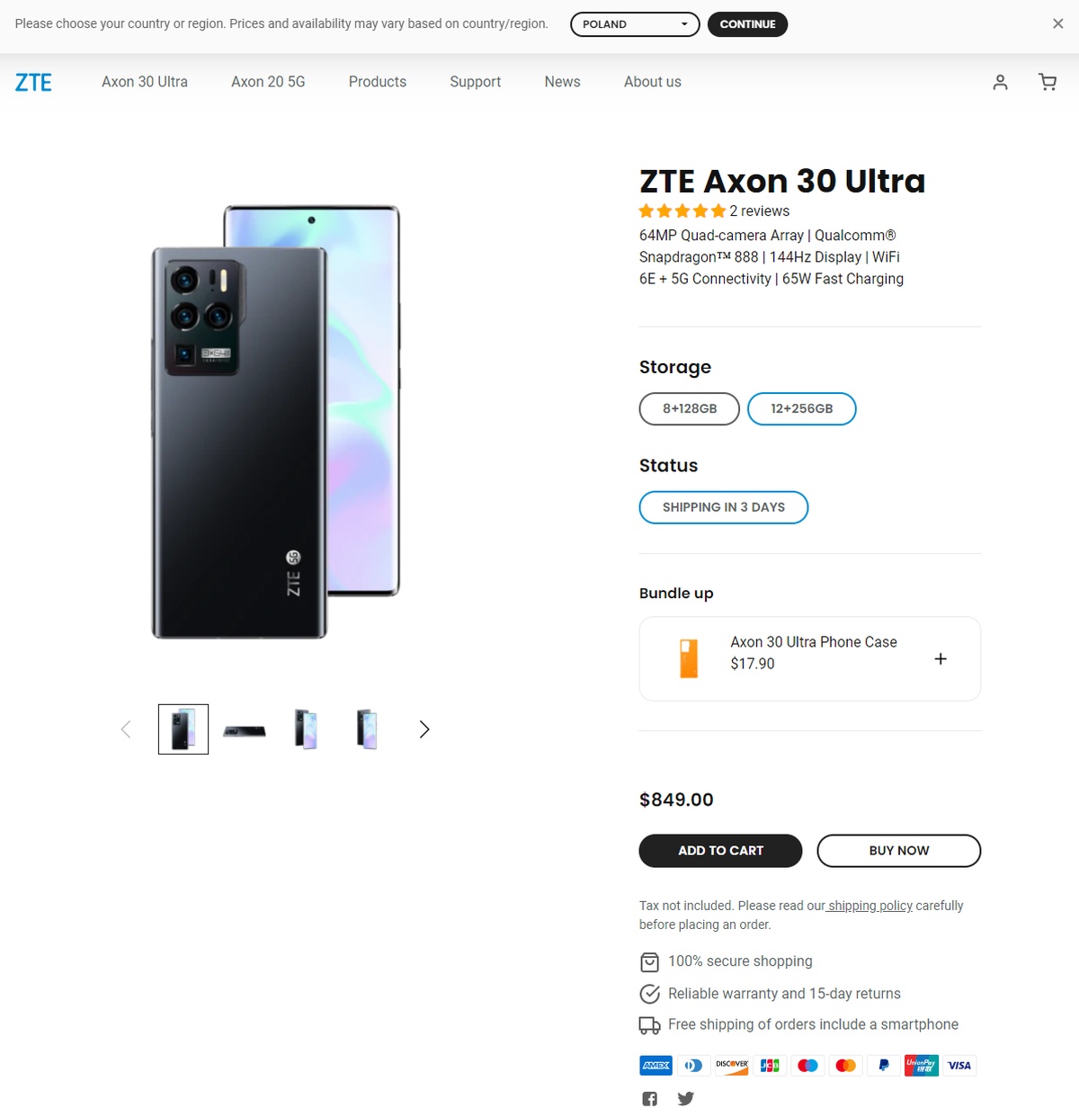 Rusza otwarta sprzedaż smartfonu ZTE Axon 30 Ultra