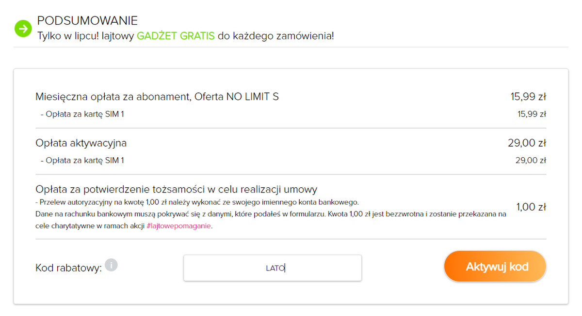 Zniżka na aktywację w letniej promocji lajt mobile