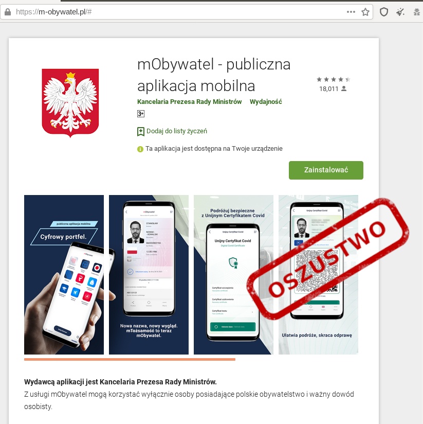 CERT Polska ostrzega przed podróbką aplikacji mObywatel