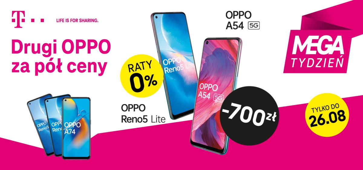 Mega Tydzień w T-Mobile: kup smartfon Oppo, a drugi dostaniesz za pół ceny
