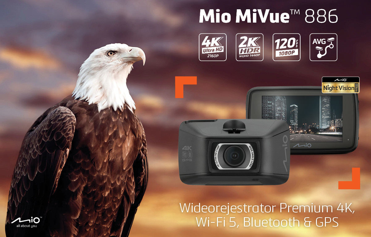 Rejestrator Mio MiVue 886 nagra wideo 4K, ma też tryby HDR i 120 fps